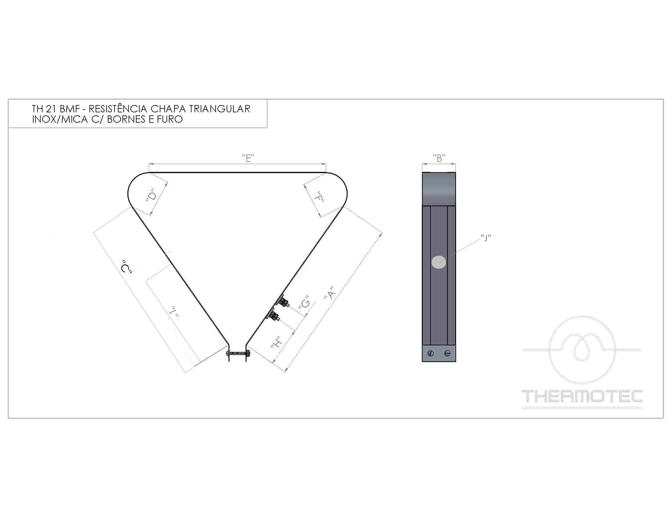TH-21BMF RESISTÊNCIA CHAPA TRIANGULAR INOX/MICA COM BORNES COM FURO ...
